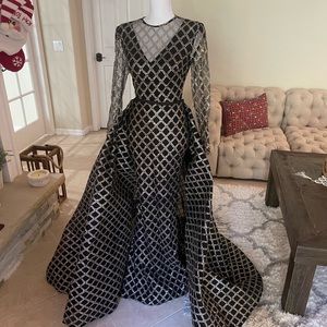Portia and Scarlett Black and Gold Maxi Designer Dress, Size S